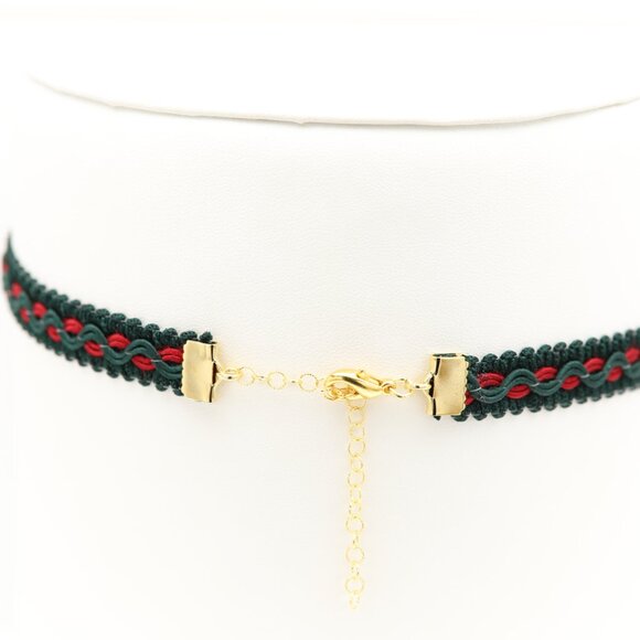Fancy Green Choker Adjustable Length Green red Trim chokers (#85) - Picture 6 of 8